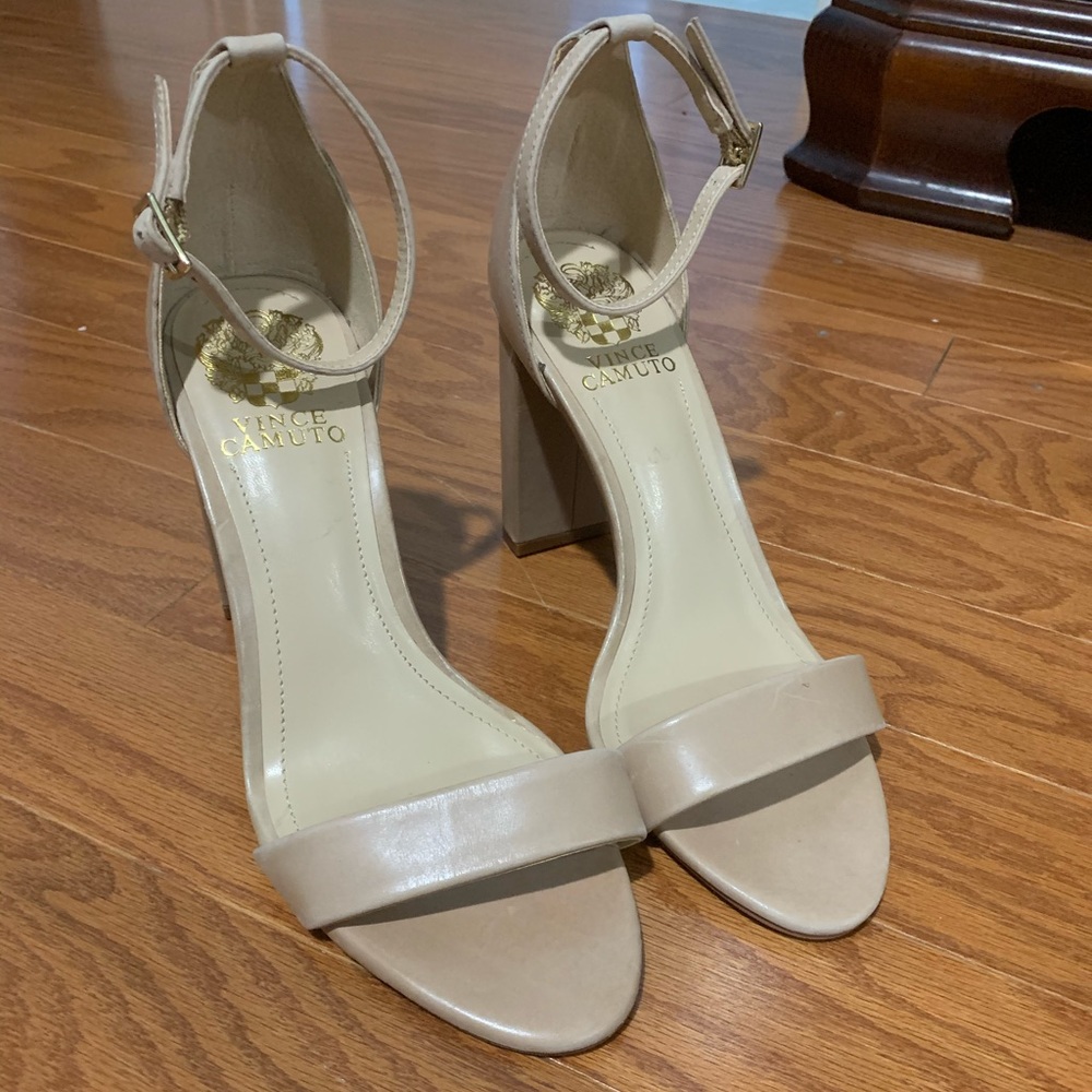 Vince Camuto nude ankle strap block heel